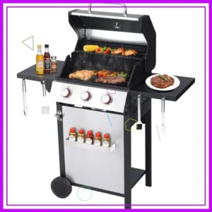 3-Burner Propane BBQ Grill, 30,000 BTU Outdoor Gas Grill